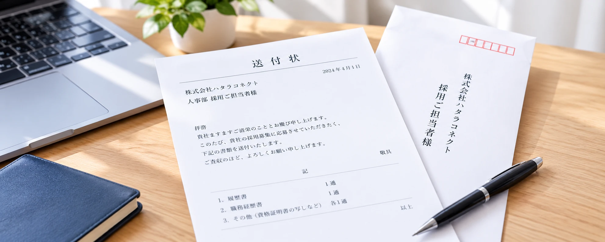 送付状と応募先宛ての封筒